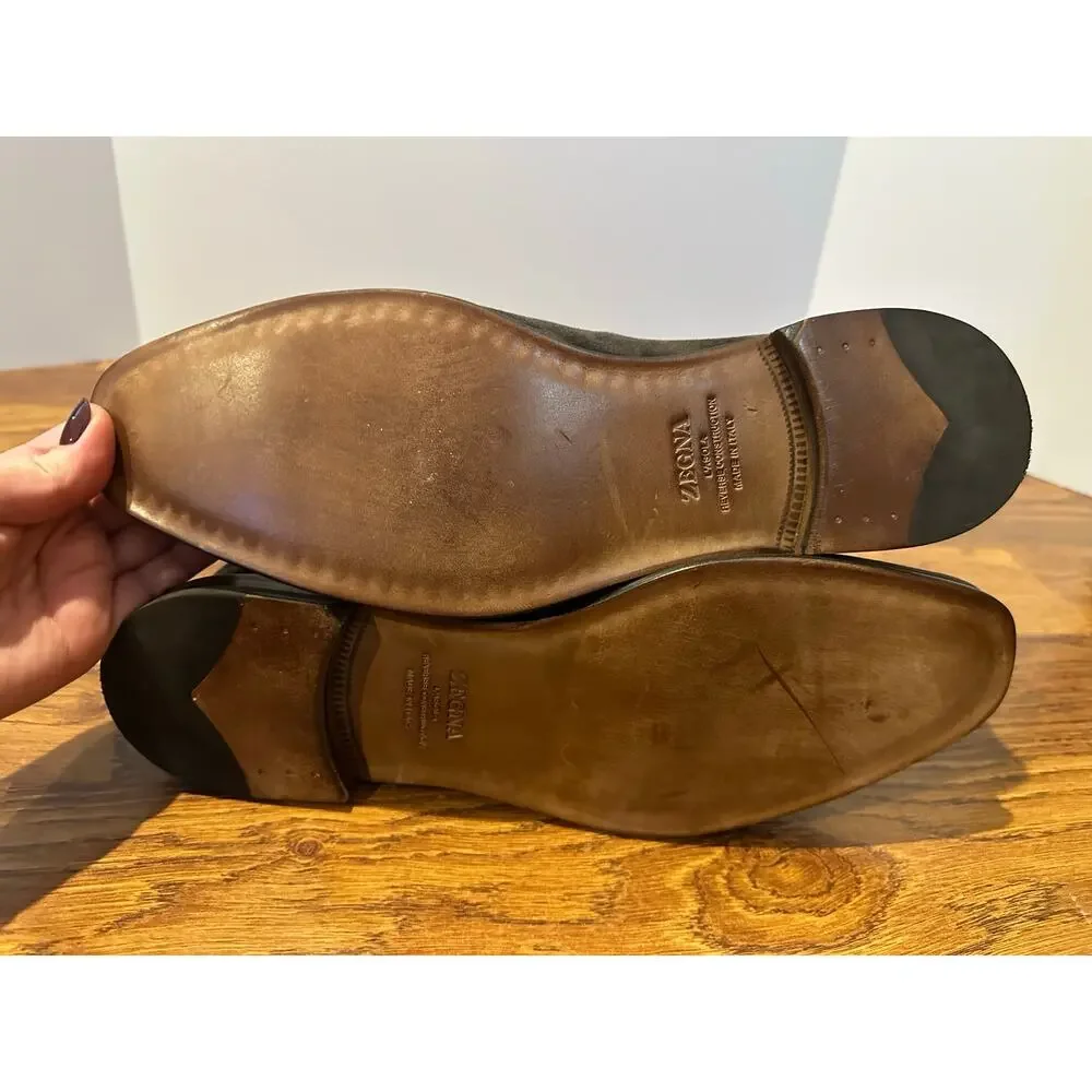 Zegna Men's L'Asola Suede Penny Loafer Charcoal Size 11.5 $1000 Luxury Style